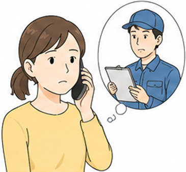 給湯器の修理交換を専門業者に電話で依頼する女性