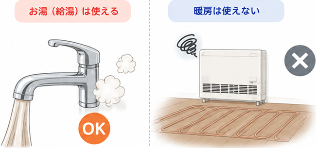 給湯器のエラー「643」の主な症状は、お湯は使えるが暖房は使えない